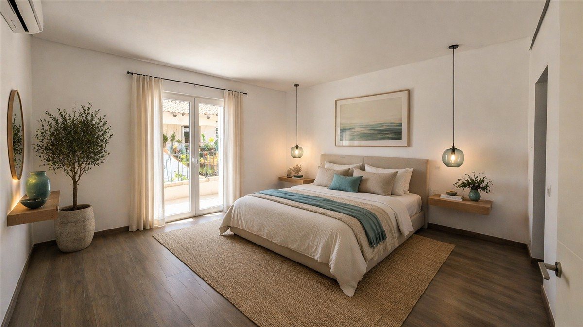Kernsaniertes Stadthaus Llucmajor Innenstadt Einrichtungsbeispiel Schlafzimmer
